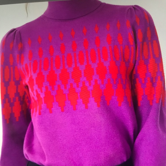 NWT - ANN TAYLOR -  Fair Isle Turtleneck Balloon Sleeve Sweater size L - Picture 3 of 6